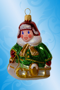 ИГРУШКА СТЕКЛЯННАЯ "МАЛЬЧИК НА САНКАХ" В УПАКОВКЕ