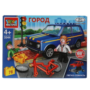КОНСТРУКТОР ГОРОД LADA 4х4 "АВАРИЯ С ВЕЛОСИПЕДИСТОМ" 76ЭЛ
