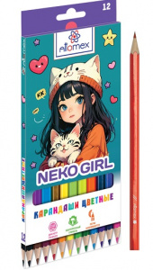 КАРАНДАШИ ЦВЕТНЫЕ "NEKOGIRL" 12 ЦВ