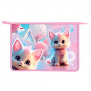 ПАПКА ДЛЯ ТЕТРАДЕЙ НА МОЛНИИ А4 "КОШКА ЗЕФИРКА" ПЛАСТИК 34*24,5*4СМ