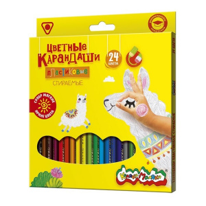 КАРАНДАШИ ЦВЕТНЫЕ ПЛАСТИКОВЫЕ "КАЛЯКА-МАЛЯКА" 24 ЦВ СТИРАЕМЫЕ С ЛАСТИКОМ