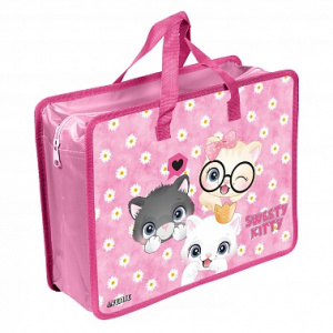 ПАПКА ПОРТФЕЛЬ А4 3D "SWEET CATS'' 33,5*26*10 СМ ПЛАСТИКОВАЯ НА МОЛНИИ С РУЧКАМИ
