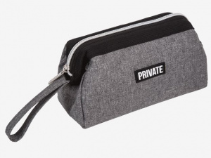 ПЕНАЛ МЯГКИЙ ОБЪЕМНЫЙ "PRIVATE" СЕРЫЙ 21*9*10,5СМ