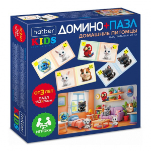 ИГРА ДОМИНО+ПАЗЛ КАРТОННОЕ "ДОМАШНИЕ ПИТОМЦЫ"
