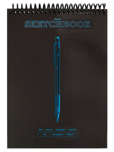 СКЕТЧБУК НА ГРЕБНЕ А5 32 Л 120Г/М2 "PEN SLICED BLACKOUT" ОФСЕТНАЯ ЧЕРНАЯ БУМАГА