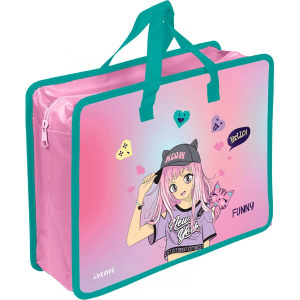 ПАПКА ПОРТФЕЛЬ А4 "MANGA GIRL'' 33,5*26*10 СМ ПЛАСТИКОВАЯ НА МОЛНИИ С РУЧКАМИ