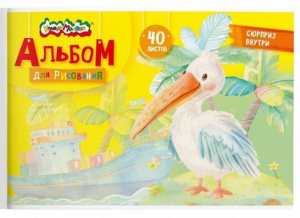 АЛЬБОМ ДЛЯ РИСОВАНИЯ НА СКОБЕ 40 ЛИСТОВ "КАЛЯКА-МАЛЯКА" С ЦВЕТНЫМИ АППЛИКАЦИЯМИ