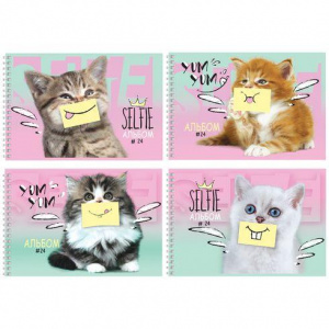 АЛЬБОМ ДЛЯ РИСОВАНИЯ НА ГРЕБНЕ 24 ЛИСТА "CAT'S SELFIE"  