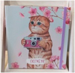 СКЕТЧБУК А4 46 ЛИСТОВ НА ГРЕБНЕ SWEET CAT SHOP АКВАРЕЛЬНАЯ БУМАГА 200Г/М2 КОТ И САКУРА  200*200ММ
