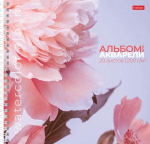 АЛЬБОМ ДЛЯ АКВАРЕЛИ НА ГРЕБНЕ 20 ЛИСТОВ "РОЗОВЫЕ ЛЕПЕСТКИ" 205*205ММ