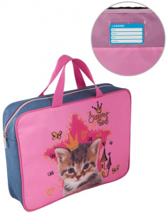 ПАПКА ПОРТФЕЛЬ НА МОЛНИИ С РУЧКАМИ А4 "CAT PRINCESS'' ТЕКСТИЛЬ 36*28*8СМ 