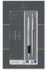 РУЧКА ПОДАРОДЧНАЯ НАБОР PARKER "JOTTER CORE" FK61 СИНЯЯ ШАРИКОВАЯ + ПЕРО ЦВЕТ КОРПУСА СЕРЕБРО В ПОДАРОЧНОЙ КОРОБКЕ