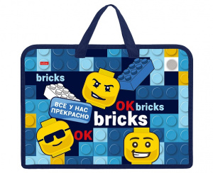 ПАПКА ПОРТФЕЛЬ НА МОЛНИИ С РУЧКАМИ А4 "BRICKS" ПЛАСТИК 34*24,5*3,5СМ