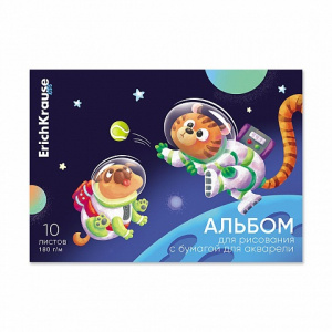 АЛЬБОМ ДЛЯ РИСОВАНИЯ 10 ЛИСТОВ "ЗВЕРИ В КОСМОСЕ" АКВАРЕЛЬНАЯ БУМАГА