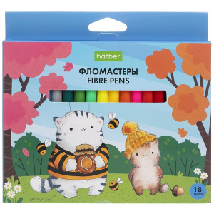 ФЛОМАСТЕРЫ HATBER "ПРИКЛЮЧЕНИЯ КОТА ПИРОЖКА" 18 ЦВЕТОВ