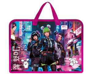 ПАПКА ПОРТФЕЛЬ НА МОЛНИИ С РУЧКАМИ А4 "K-POP'' ПЛАСТИК 34*24,5*3,5СМ