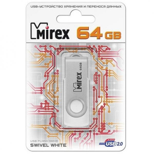 КАРТА ПАМЯТИ MIREX 64GB "SWIVEL WHITE" БЕЛАЯ