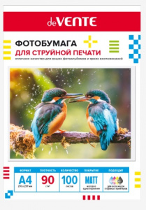 БУМАГА ДЛЯ СТРУЙНОЙ ПЕЧАТИ А4 deVENTE МАТОВАЯ ОДНОСТОРОННЯЯ 90Г/М²  100 ЛИСТОВ