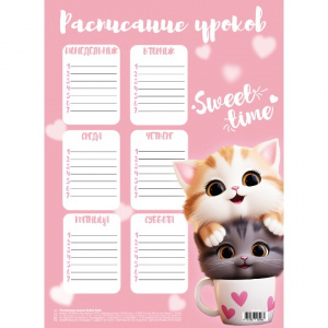 "РАСПИСАНИЕ УРОКОВ А4 "CUTE CATS"