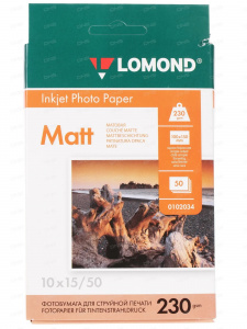 БУМАГА ДЛЯ СТРУЙНОЙ ПЕЧАТИ А6 10*15СМ LOMOND МАТОВАЯ ОДНОСТОРОННЯЯ 230Г/М² 50 ЛИСТОВ