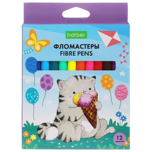 ФЛОМАСТЕРЫ HATBER "ПРИКЛЮЧЕНИЯ КОТА ПИРОЖКА" 12 ЦВЕТОВ