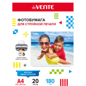 БУМАГА ДЛЯ СТРУЙНОЙ ПЕЧАТИ А4 deVENTE МАТОВАЯ ОДНОСТОРОННЯЯ 180Г/М²  20 ЛИСТОВ