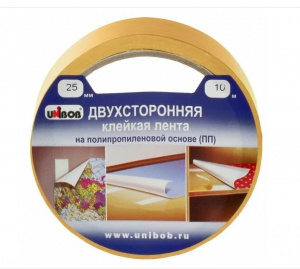 СКОТЧ ДВУСТОРОННИЙ 25ММх10М UNIBOB ПОЛИПРОПИЛЕНОВЫЙ