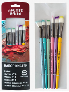 КИСТЬ  НАБОР НП deVENTE ART 6Ш/У НЕЙЛОН №4 (ВЕЕР) №10 (КРУГЛ) №8 (ПЛ) №10 (СКОШЕННАЯ) №8,10 (ОВАЛ)
