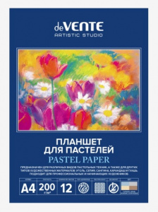 ПЛАНШЕТ ДЛЯ ПАСТЕЛИ А4 12Л "ИЗОСТУДИЯ" 4 ЦВЕТА БУМАГА 200Г/М2 
