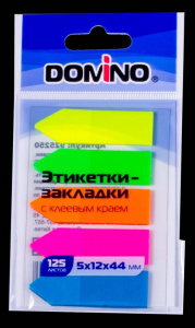 БЛОК ЗАКЛАДКА ПЛАСТИК 12*44ММ 5ЦВ*25Л "DOMINO" НЕОН СТРЕЛКИ 