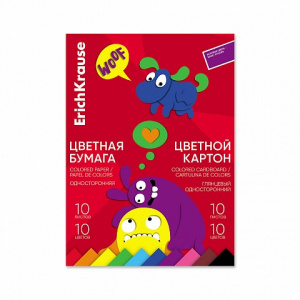 НАБОР ЦВЕТНОЙ БУМАГИ А4 "ВЕСЕЛЫЕ ДРУЗЬЯ" 10 ЛИСТОВ 10 ЦВЕТОВ + КАРТОН  10 ЛИСТОВ 10 ЦВЕТОВ