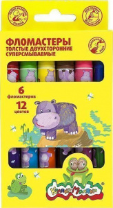ФЛОМАСТЕРЫ КАЛЯКА-МАЛЯКА "ДЖАМБО. ДВУХСТОРОННИЕ" 6ШТ 12ЦВ