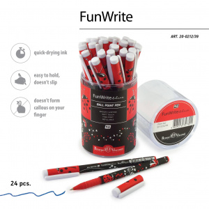 РУЧКА ШАРИКОВАЯ "FUNWRITE. БОЖЬИ КОРОВКИ НА ЧЕРНОМ" 0.5ММ СИНЯЯ