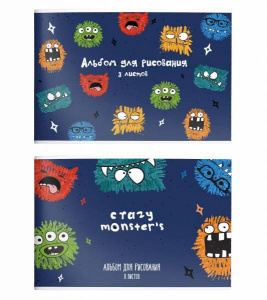 АЛЬБОМ ДЛЯ РИСОВАНИЯ НА СКОБЕ SCHOOLFORMAT А4  8Л "CRAZY MONSTERS" 