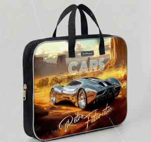 ПАПКА ПОРТФЕЛЬ НА МОЛНИИ С РУЧКАМИ А4 "RETRO CARS" ТЕКСТИЛЬ 36*29*7СМ