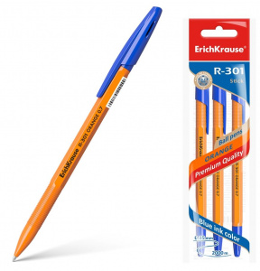НАБОР ШАРИКОВЫХ РУЧЕК ERICH KRAUSE R-301 ORANGE STICK 3ШТ ЦВЕТ СИНИЙ