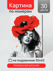НАБОР ДЛЯ ТВОРЧЕСТВА ХОЛСТ С КРАСКАМИ ПО НОМЕРАМ 30*40 СМ "ДЕВУШКА С КРАСНЫМ МАКОМ"