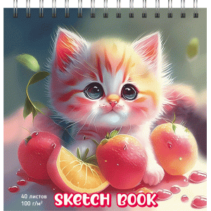 СКЕТЧПАД НА ГРЕБНЕ А6+ 40 Л 100Г/М2 "KITTY&FRUITS" ОФСЕТНАЯ БУМАГА
