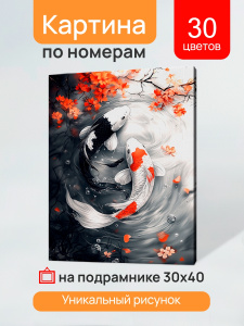 НАБОР ДЛЯ ТВОРЧЕСТВА ХОЛСТ С КРАСКАМИ ПО НОМЕРАМ 30*40 СМ "КАРПЫ КОИ В ПРУДУ"