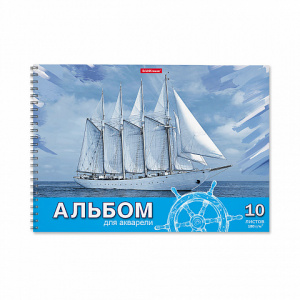 АЛЬБОМ НА ГРЕБНЕ А4 10Л "МОРСКАЯ ПРОГУЛКА" АКВАРЕЛЬНАЯ БУМАГА 180Г/М2