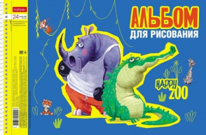АЛЬБОМ ДЛЯ РИСОВАНИЯ НА ГРЕБНЕ 24 ЛИСТА "HAPPY ZOO"  