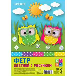 НАБОР ЦВЕТНОГО ФЕТРА А4 5 ЦВЕТОВ 5 ЛИСТОВ "deVENTE. HEARTS" 2 ММ