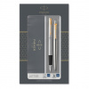 РУЧКА ПОДАР НАБОР PARKER "JOTTER STAINLESS STEEL GT" СИНЯЯ ШАРИКОВАЯ + ПЕРО ЦВЕТ КОРПУСА СЕРЕБРО В ПОДАРОЧНОЙ КОРОБКЕ
