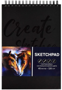 СКЕТЧПАД НА ГРЕБНЕ А5 40 Л 120Г/М2 "ЛОШАДИ" ОФСЕТНАЯ БУМАГА 