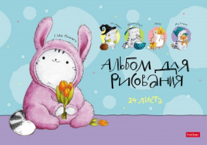 АЛЬБОМ ДЛЯ РИСОВАНИЯ НА СКОБЕ 24 ЛИСТА "ПРИКЛЮЧЕНИЯ КОТА ПИРОЖКА" 