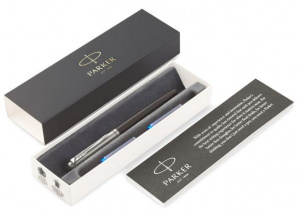 РУЧКА ПОДАРОЧНАЯ ПЕРЬЕВАЯ СИНЯЯ PARKER "JOTTER BOND STREET" ЦВЕТ КОРПУСА ЧЕРНЫЙ В КАРТОННОМ ФУТЛЯРЕ