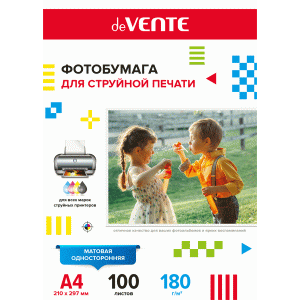 БУМАГА ДЛЯ СТРУЙНОЙ ПЕЧАТИ А4 deVENTE МВТОВАЯ ОДНОСТОРОННЯЯ 180Г/М²  100 ЛИСТОВ