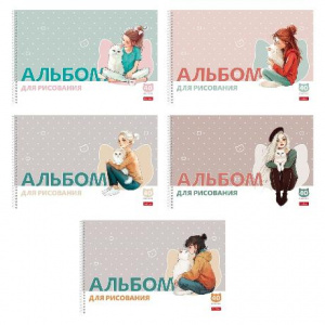 АЛЬБОМ ДЛЯ РИСОВАНИЯ НА ГРЕБНЕ 40 ЛИСТОВ "ДЕВОЧКА С КОТИКОМ"  