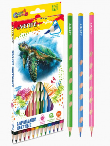 КАРАНДАШИ ЦВЕТНЫЕ "COSMO" 12 ЦВЕТОВ ТРЕХГРАННЫЕ С ВЫЕМКАМИ