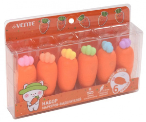 НАБОР МАРКЕРОВ ТЕКСТОВЫДЕЛИТЕЛЕЙ "KAWAII CARROT" 6 ЦВЕТОВ